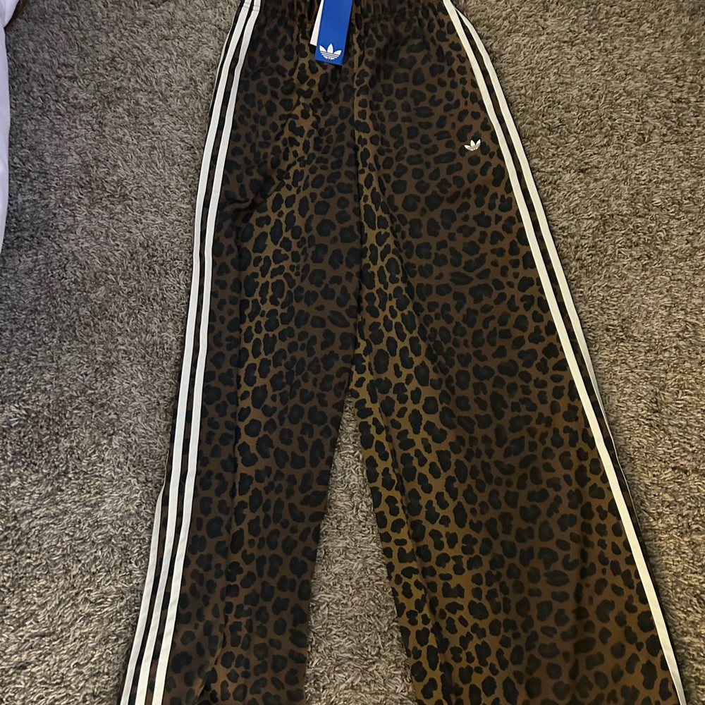 adidas Women's Leopard Print Track Pants with White Stripes